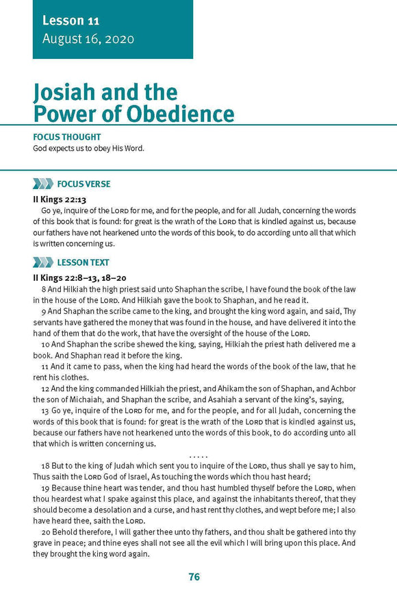 Josiah and the Power of Obedience Lesson 11 Adult Summer 2020 (Download)